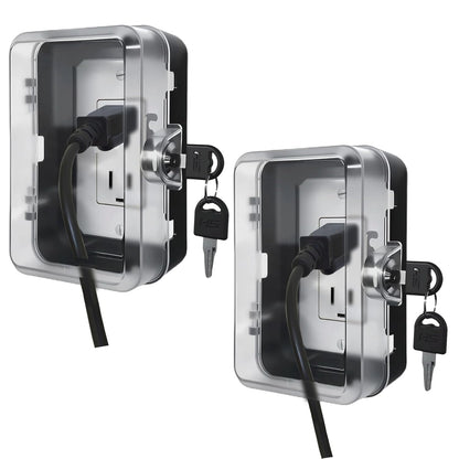 Child Proof Outlet Lock Box with 2 Durable Keys - Heavy Duty Safety Cover for Baby Proofing, Tool-Free Installation, More Space for Large Plugs Universal Fit Socket Protector (2 Pack, Black)