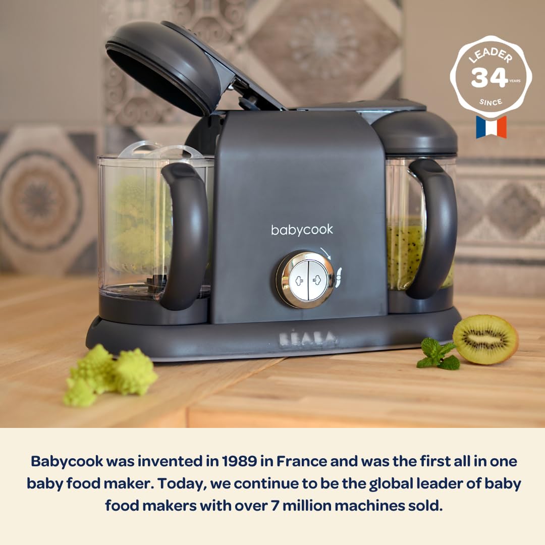 BEABA Babycook Duo 4 in 1 Baby Food Maker, Puree Steamer and Blender for Purees, Grinder with Auto