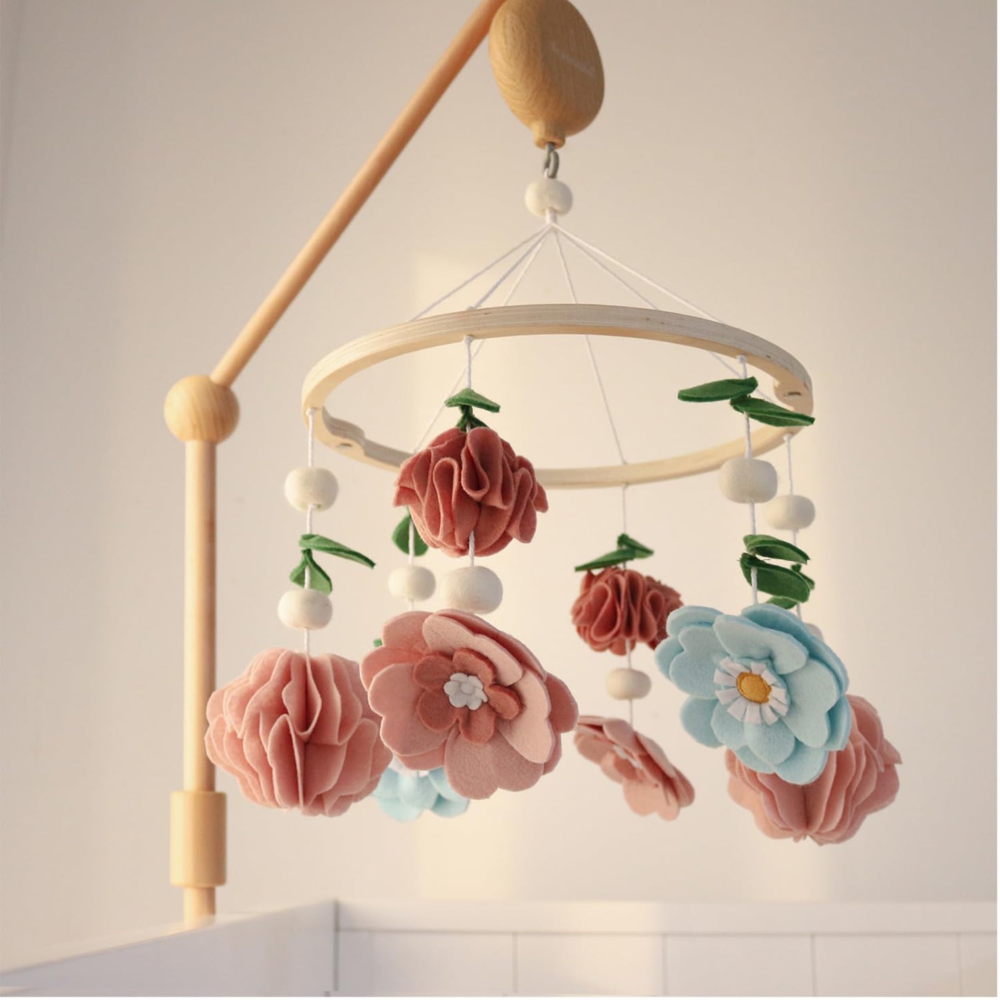 The Peanutshell Crib Mobile for Girls - Wooden Musical Baby Crib Mobile with 12 Lullabies