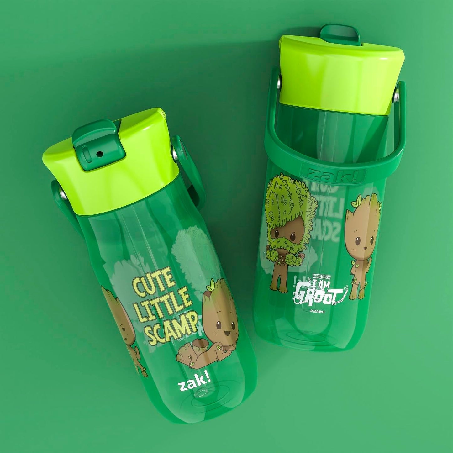 Zak Designs Harmony Marvel Groot Water Bottle for Travel or At Home, 18oz Recycled Plastic is
