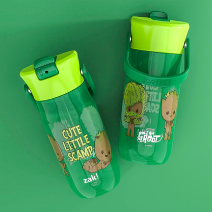 Zak Designs Harmony Marvel Groot Water Bottle for Travel or At Home, 18oz Recycled Plastic is