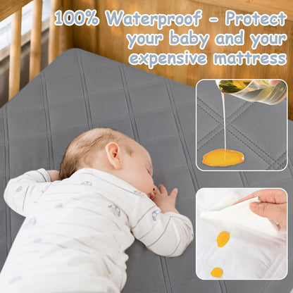 Yoofoss Waterproof Crib Mattress Protector 2 Pack, Quilted Crib Mattress Pad Cover Ultra Soft and