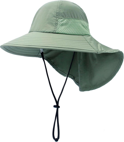 CHUNG Baby Sun Protection Hat Summer Toddler Adjustable UPF 50+ Wide Brim Neck Flap Beach Caps Boys Girls 1-12 Years Kids