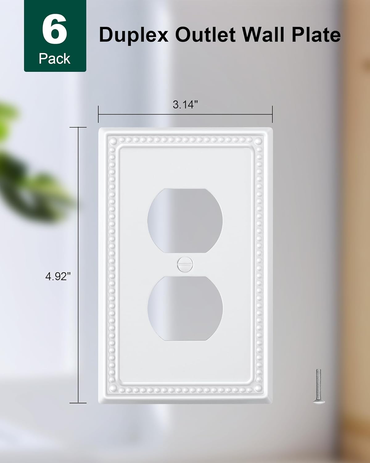 6-Pack Duplex Outlet Cover Plate, Pure White Metal Wall Plates for Electrical Outlets, 1 Gang