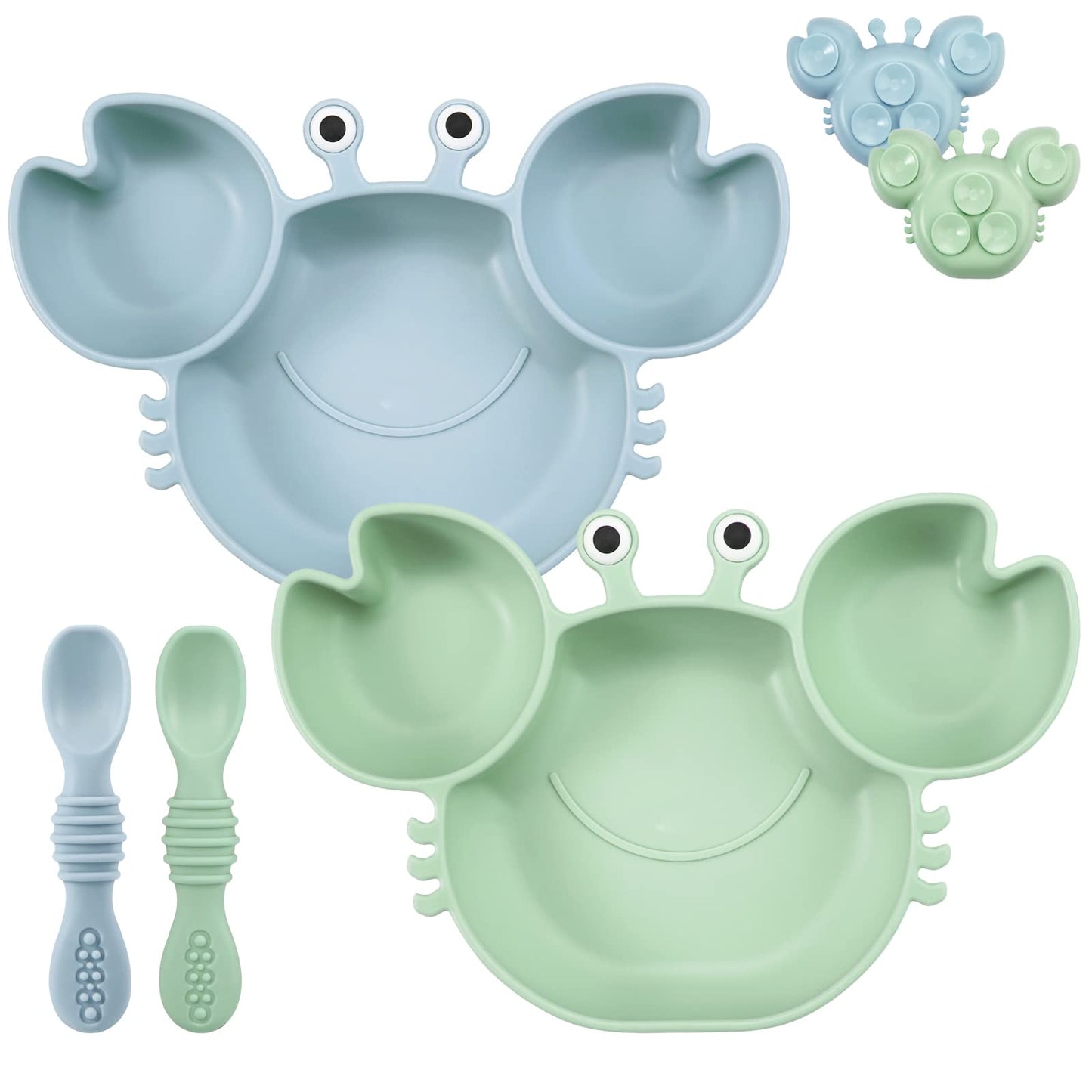 PandaEar 2 Pack Silicone Suction Plate for Baby, Divided Unbreakable Toddler Food Plate with 2 Pack