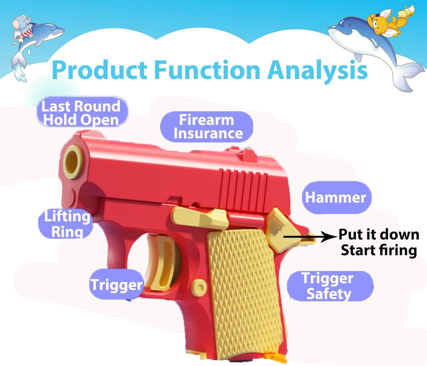 Fidget Toys Pistol, 3D Gravity Mini 1911 Fidget Pistol Toys,Fidget Sensory Toys,Stress Relief for