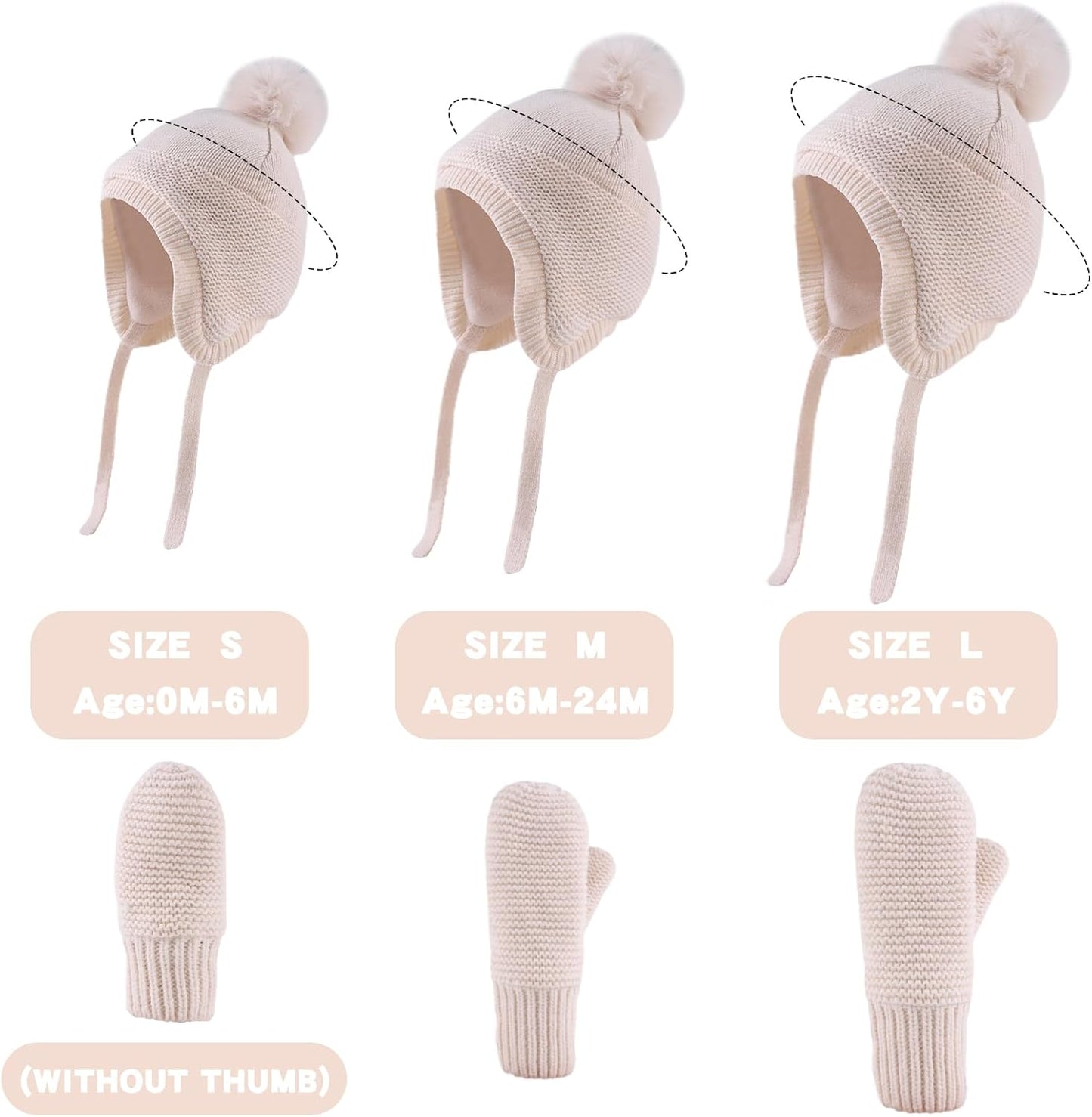 Basic Winter Baby Beanie Gloves Boys Girls Knitted Hat Pompom Kids Earflap Hats Warm Infant Toddler Beanie Mittens Set