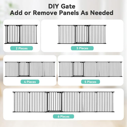 COMOMY 150" Extra Wide Baby Gate with Door, Dog Gates for The House Doorways Fireplace, Auto Close Baby Fence Play Area, Walk Through Pet Gate, Hardware Mounted Baby Gate, 6-Panels (30" Tall, Black)