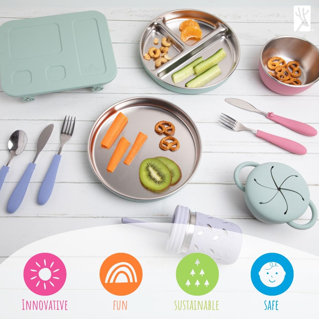 Elk and Friends Stainless Steel Snack Cups | Removable Silicone Food Catcher and Travel Lid |