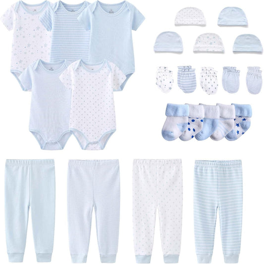 Newborn Layette Gift Set Bodysuits Pants for Baby Girl and Boy 24 Piece 100% Cotton Essentials and Accessories
