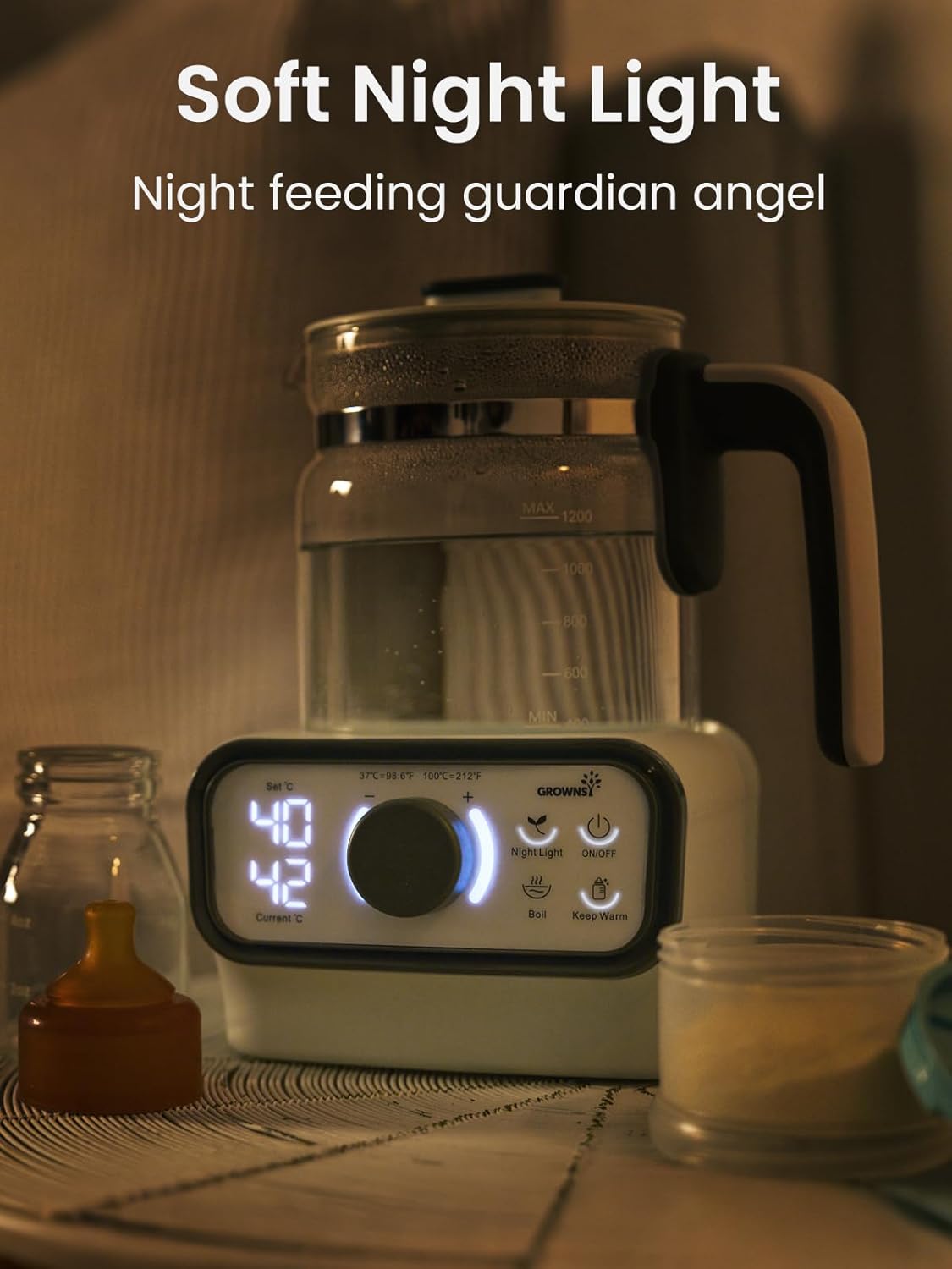 GROWNSY Baby Instant Warmer, Glass Water Boiler with Accurate Temperature Control for Formula