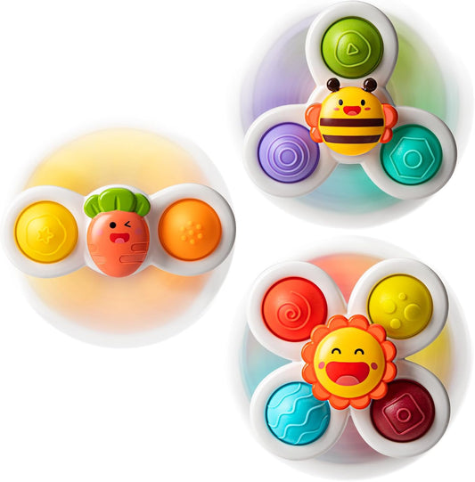 TOHIBEE 3PCS Suction Cup Spinner Toys for 1 2 Year Old Boys Spinning Toys 12-18 Months Sensory Toys for Toddlers 1-3 First Birthday Baby Gifts for Girls