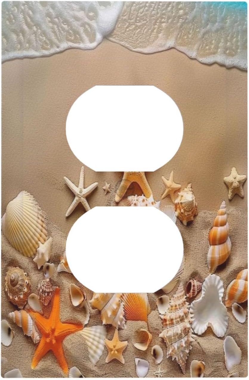 Decorative Outlet Covers Beachy Sea Ocean Seashell Starfish 1 Gang Duplex Light Switch Cover Plate Wall Plates for Electrical Outlets Switchplate Faceplate for Bedroom Home Decor