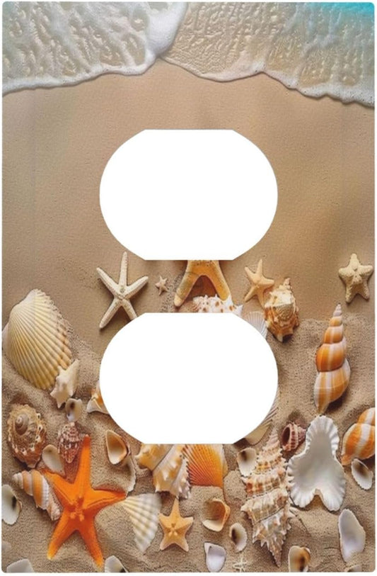 Decorative Outlet Covers Beachy Sea Ocean Seashell Starfish 1 Gang Duplex Light Switch Cover Plate Wall Plates for Electrical Outlets Switchplate Faceplate for Bedroom Home Decor