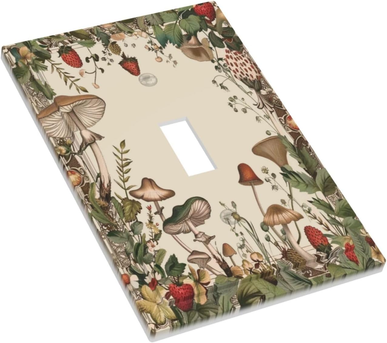 Decorative Switch Covers Plate Rustic Mushroom Garden Red Strawberry 1 Gang Wall Plate Unique Single Toggle Wall Cover Plate Electrical Light Switch Plate Faceplate for Bedroom Decor