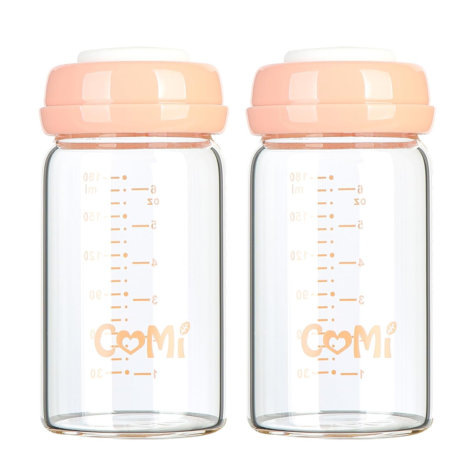 COMI Wide Neck Glass Breastmilk Collection n Storage Bottle, 6oz with Screw Ring Sealing Disk;