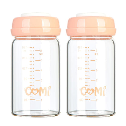 COMI Wide Neck Glass Breastmilk Collection n Storage Bottle, 6oz with Screw Ring Sealing Disk;