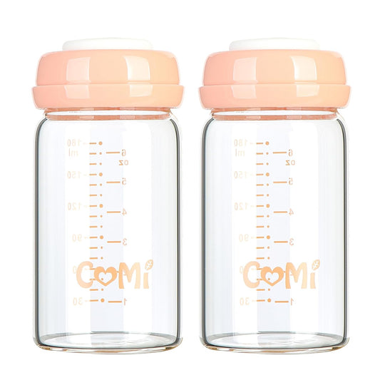 COMI Wide Neck Glass Breastmilk Collection n Storage Bottle, 6oz with Screw Ring Sealing Disk;