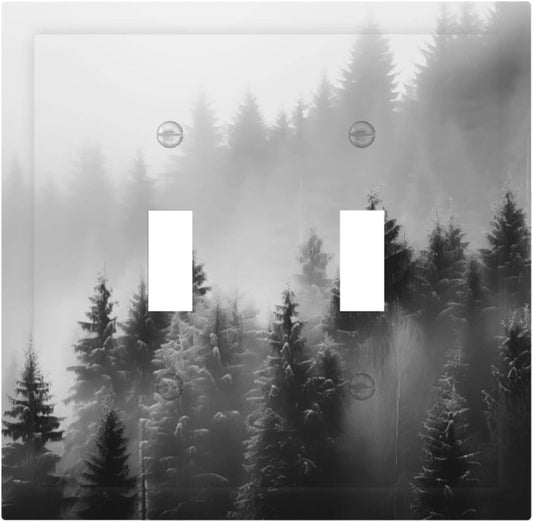 Foggy Forest Natural Scenery Retro Tree Pine Decorative Switch Plates 2 Gang Double Toggle Outlet Light Switch Cover Wall Plate Electrical Faceplate for Bed Room Living Room Decor