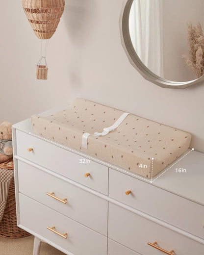 Blissful Diary Muslin Baby Changing Pad with Waterproof Lining Foam, Diaper Changing Table Pad with Cover for Dressers (Sunshine, Rectangular)