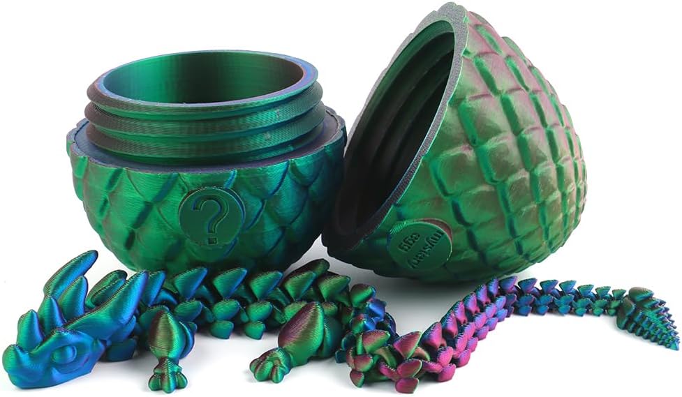 STONESTAR 3D Printed Dragon Fidget Toys, 12" Full Articulated Dragon in Mystery Egg, Home Office Decor Executive Desk Toys Xmas/Easter Gift for Dragon Lovers (Laser Purple/Green)