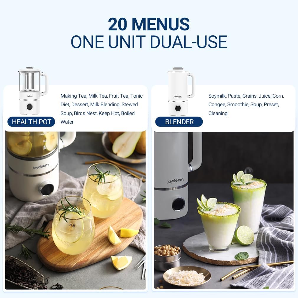 Joydeem JD-PB8200 Compact Blender with 10 Menus, Quiet Cooking Blender for Soymilk, Paste & Juice