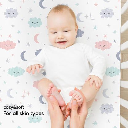 Yoofoss Pack and Play Sheets Fitted, Mini Crib Sheets 2-Pack for Pack N Play Mattress, Stretchy