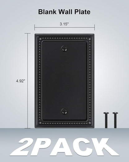 2-Pack Blank Outlet Cover Wall Plate, Metal Switch Plates Outlet Covers, Black Pearls Beaded Decorative Wall Plates for Electrical Outlets