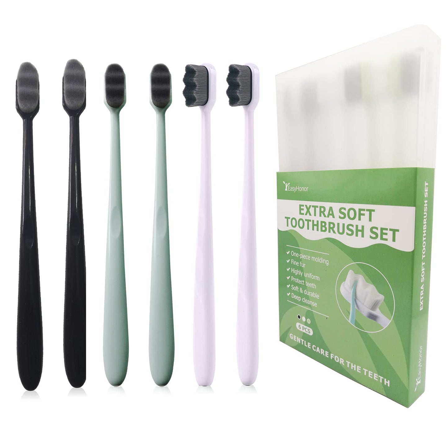 EasyHonor Extra Soft Toothbrush for Sensitive Gums, Micro-Nano Manual Toothbrush with 20000 Soft