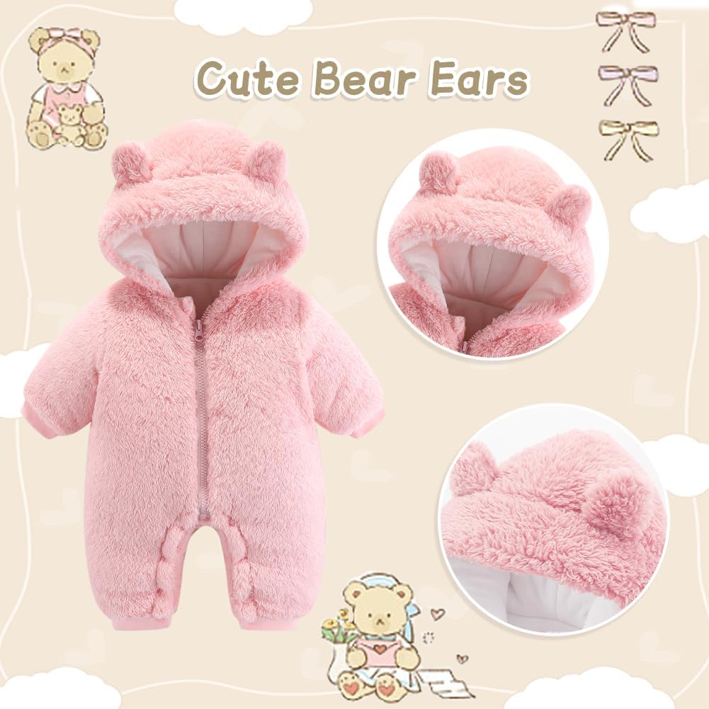 UVIPC Baby Newborn Bear Outfit Fleece Snowsuit Winter Clothes Hooded Jumpsuit Romper for Baby boy girl