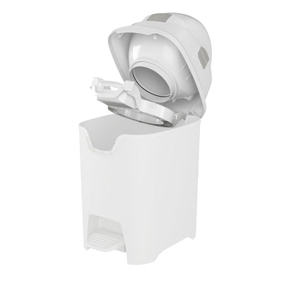 Foundations Mini Hands-Free Diaper Pail with Airtight Lid - Durable & Odorless Diaper Disposal, Large Capacity, Holds up to 30 Newborn Diapers, Refill with Any Bags - White