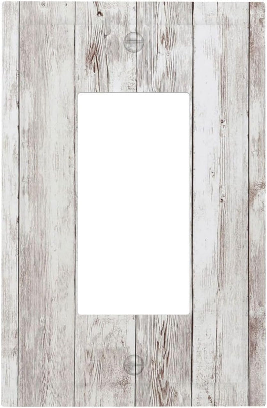 Decorative Outlet Covers Rustic Vintage White Wood Grain 1 Gang Single Rocker Light Switch Cover Plate Wall Plates GFCI Faceplate for Farmhouse Home Decor