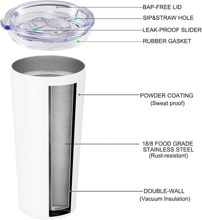 VEGOND 20oz Tumbler Bulk with Lid and Straw 6 Pack, Stainless Steel Vacuum Insulated Tumbler, Double Wall Coffee Cup Travel Mug, White
