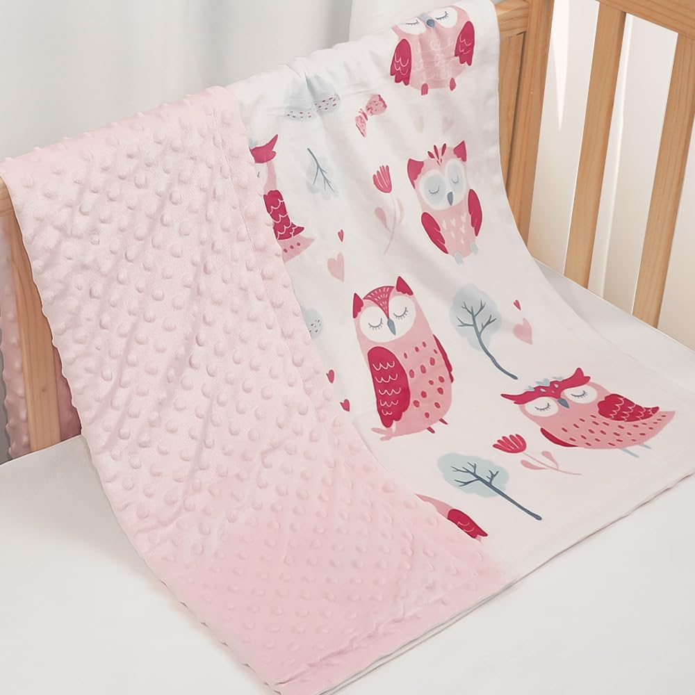 Owl Kid Blanket for Girl - Soft Kids Throw Minky Blankets with Dotted Backing for Girls - Kids