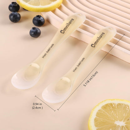 Silicone Baby Spoons 2-Pack with Case, Self Feeding 6 Months, Baby Led Weaning Supplies, Toddler Utensils with Safety Chain, Toddler Essentials, Dishwasher Safe Baby Safety Products