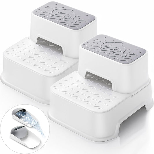 2 Step Toddler Step Stool, Non-Slip Kids Stool for Bathroom Sink, 2 Pack