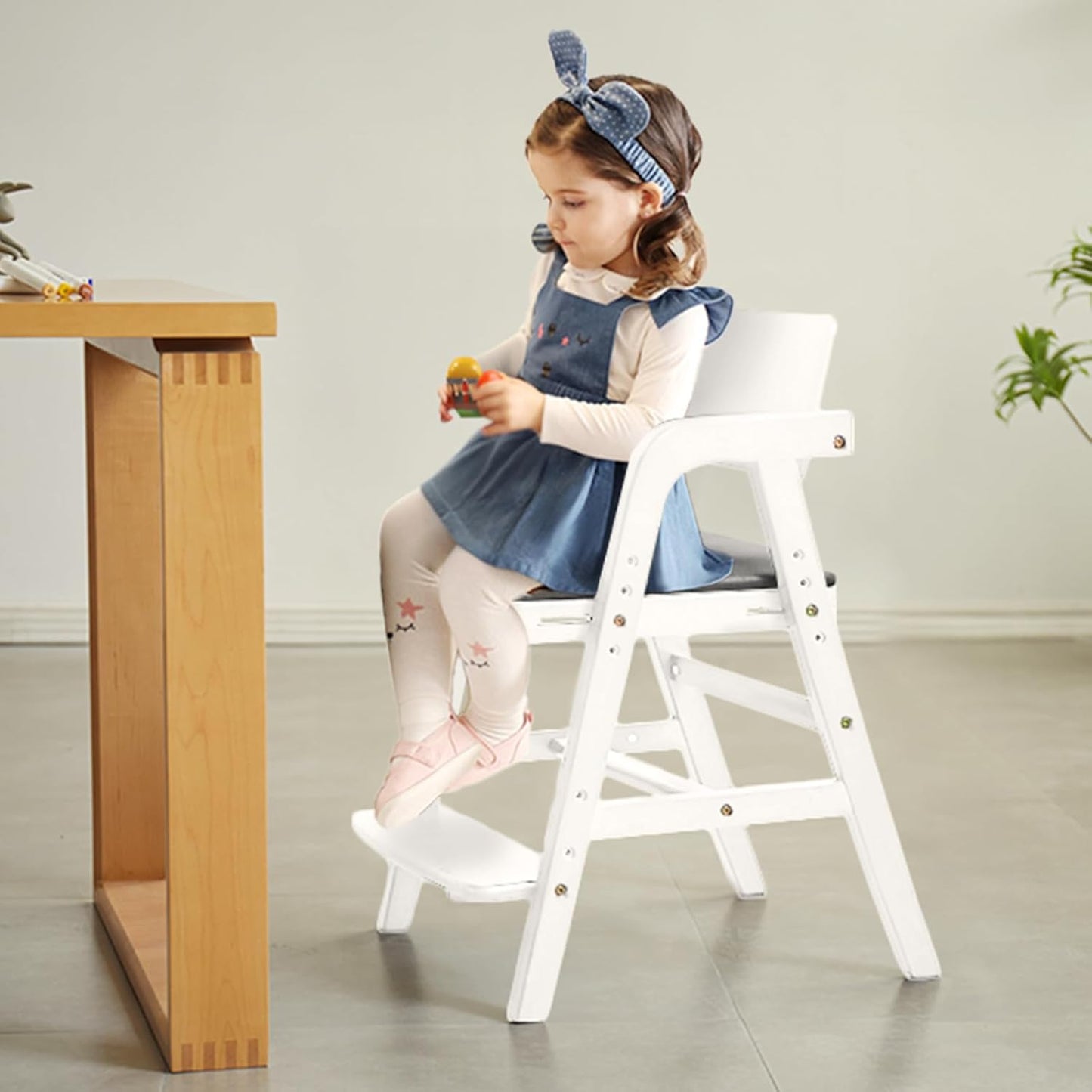 Solid Wood High Chair for Toddlers to Teens, Adjustable Height Toddler Dining Chair, Easy to Clean