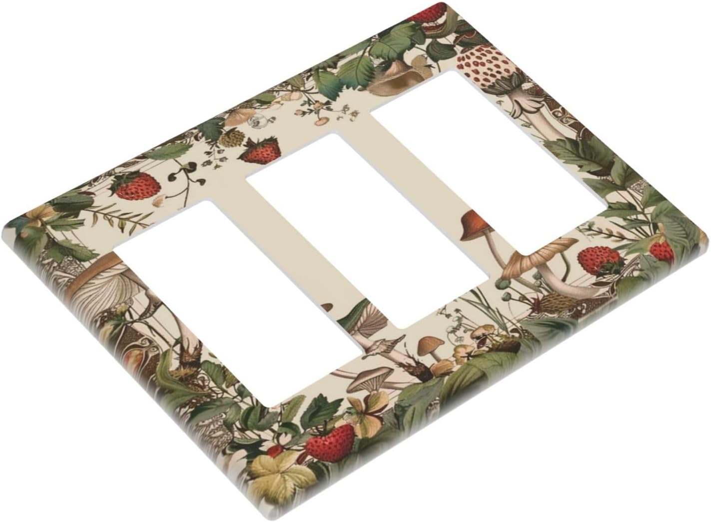 Decorative Outlet Covers Rustic Mushroom Garden Red Strawberry 3 Gang Wall Plate Triple Rocker Light Switch Cover Plate Jumbo Electrical GFCI Faceplate for Bedroom Home Decor