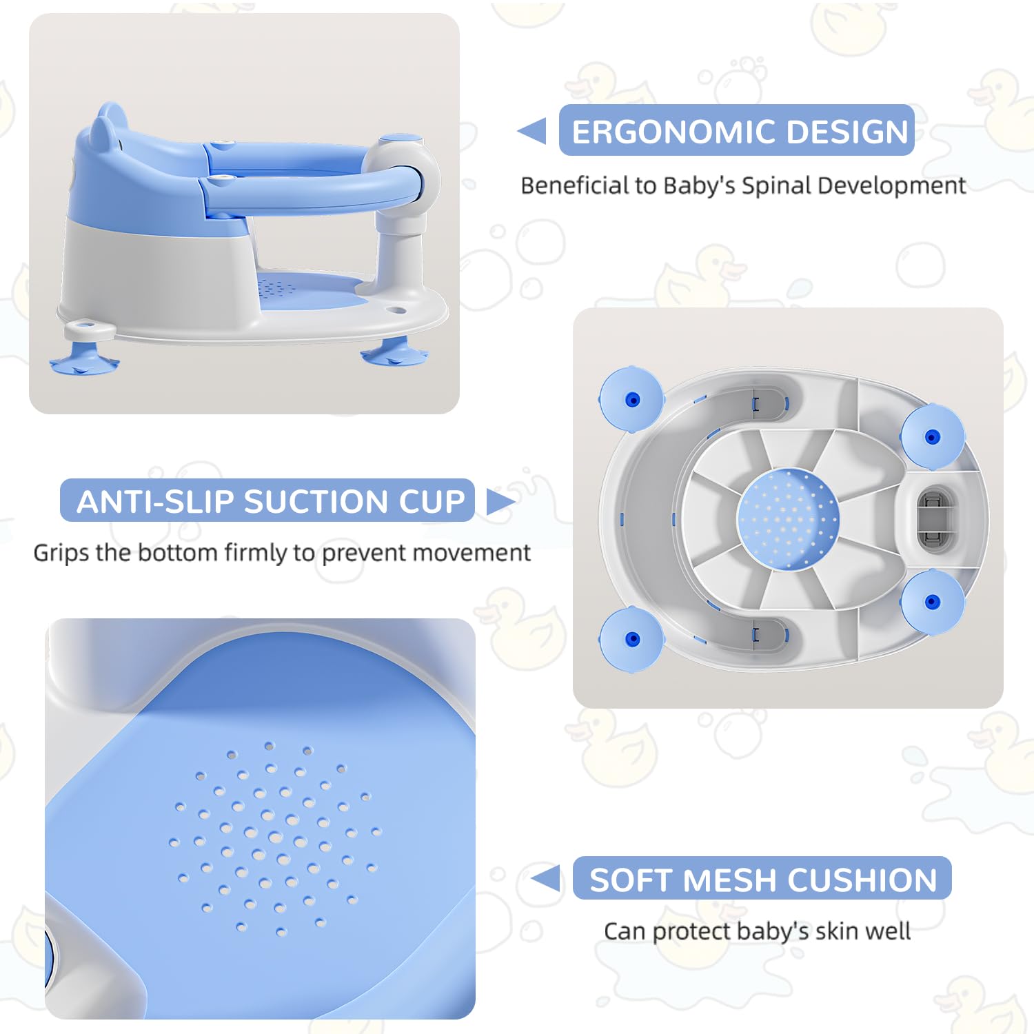 Baby Bath Seat for Babies 6 Months & up, Non-Slip Toddler Bath Seats for Babies Sitting Up, Safe