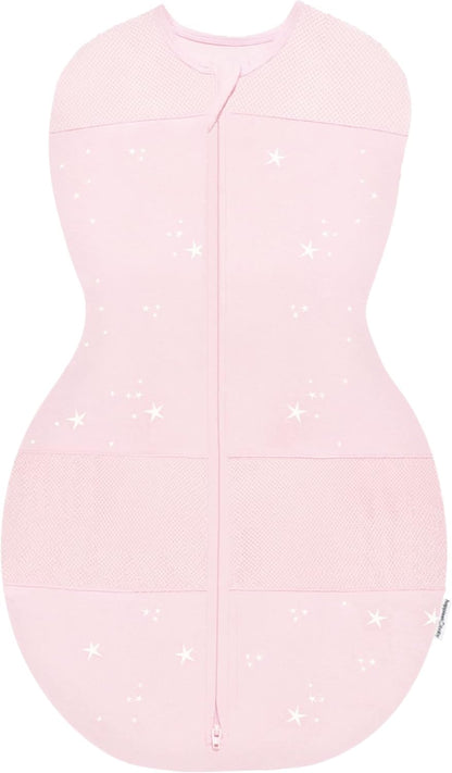 Happiest Baby Sleepea 5-Second Swaddle - 100% Organic Cotton Baby Swaddle Blanket - Doctor Designed Promotes Healthy Hip Development (Rose Stars, Medium)