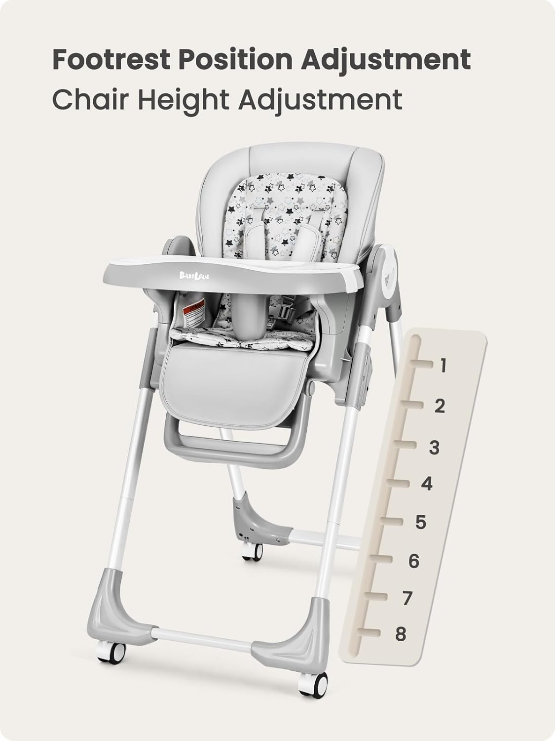 Foldable High Chair with Soft Cushion, High Chairs for Babies and Toddlers, Height Adjustable