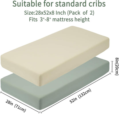 Baby Crib Sheets for Boys Girls, 2 Pack Fitted Crib Sheet for Standard Crib and Toddler Mattress