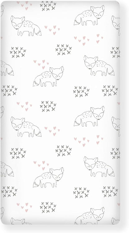 Little Fox and Heart Fitted Crib Sheet Animals Baby Crib Sheet Fit Standard Crib and Toddler Mattress,Crib Mattress Sheets for Boys Girls 28"x52"