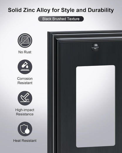 TREWELL 4-Pack Black Decorative Switch Plates and Outlet Covers, Durable Zinc Alloy, Compatible with Decorator Outlet Receptacle, Rocker Switch, Dimmer Switch, GFCI Outlets, Size 3.15''W x 4.92''H