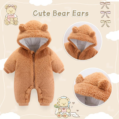 UVIPC Baby Newborn Bear Outfit Fleece Snowsuit Winter Clothes Hooded Jumpsuit Romper for Baby boy girl