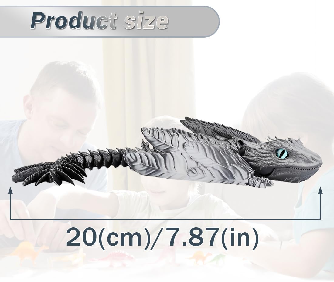 3D Printed Dragon with Wings 3D Printed Animals Articulated Dragon Fidget Dragon 3D Printed Toys Dragon Toy Desk Pets Home Office Decor (Sliver)