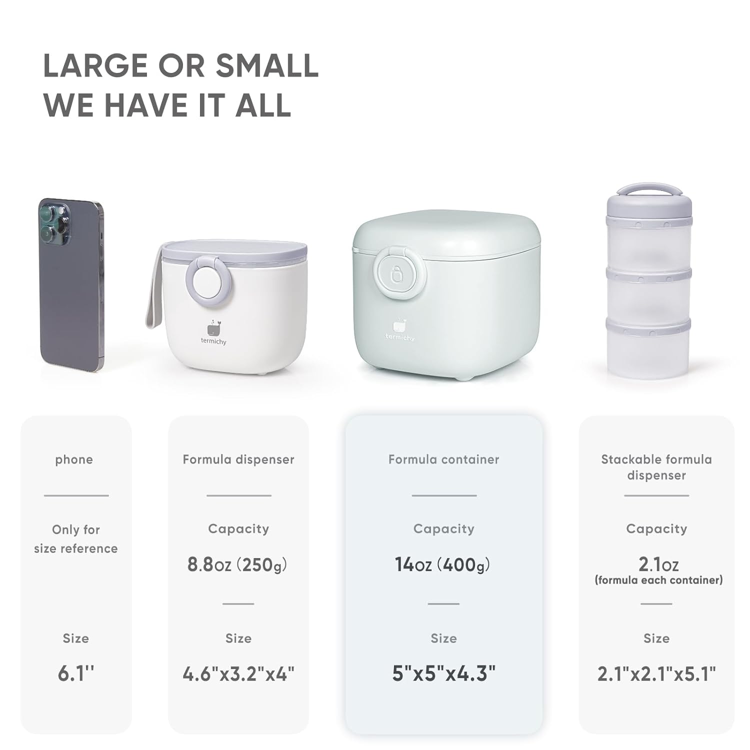 Termichy Milk-Powder Formula Dispenser Container: 14OZ Baby Formula Storage Container for Travel