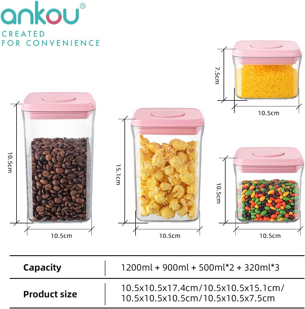 Ankou Airtight Food Storage Container - 7 Pcs One Button Handy Container Stackable Food Containers