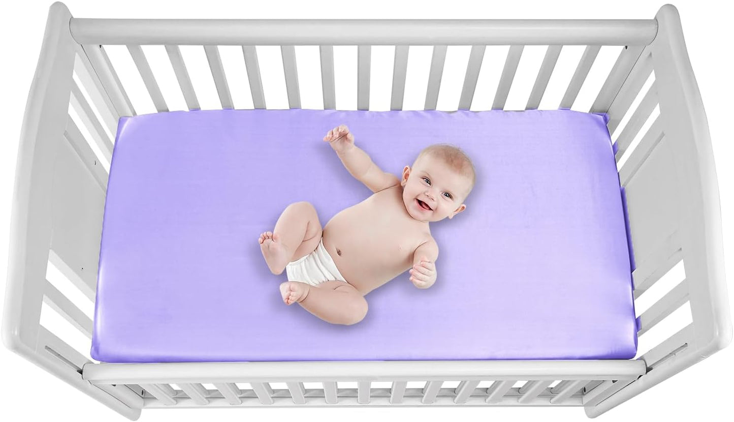 2 Pack Satin Soft Crib Sheet for Baby with Sensitive Hair Silky Baby Mattress Sheet Pink and Violet