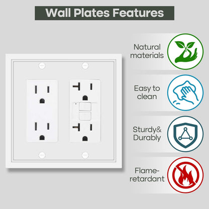 Double Decorator Switch Cover Plate White Classic Decorative Decorator Switch Plates Cover 2 Gang Rocker Wall Plate Cover for Duplex Toggle, 2 Pack